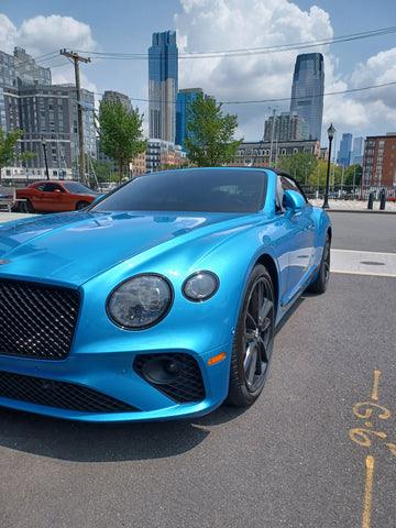blue Bentley continental Front exterior detail